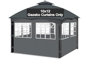 Bstge 10'x12' Gazebo Curtains Outdoor Waterproof with PVC Windows, 4-Panel Sidewalls Universal Replacement Privacy Curtain, Outdoor Gazebo Curtains for Patio, Backyard(Curtains Only)