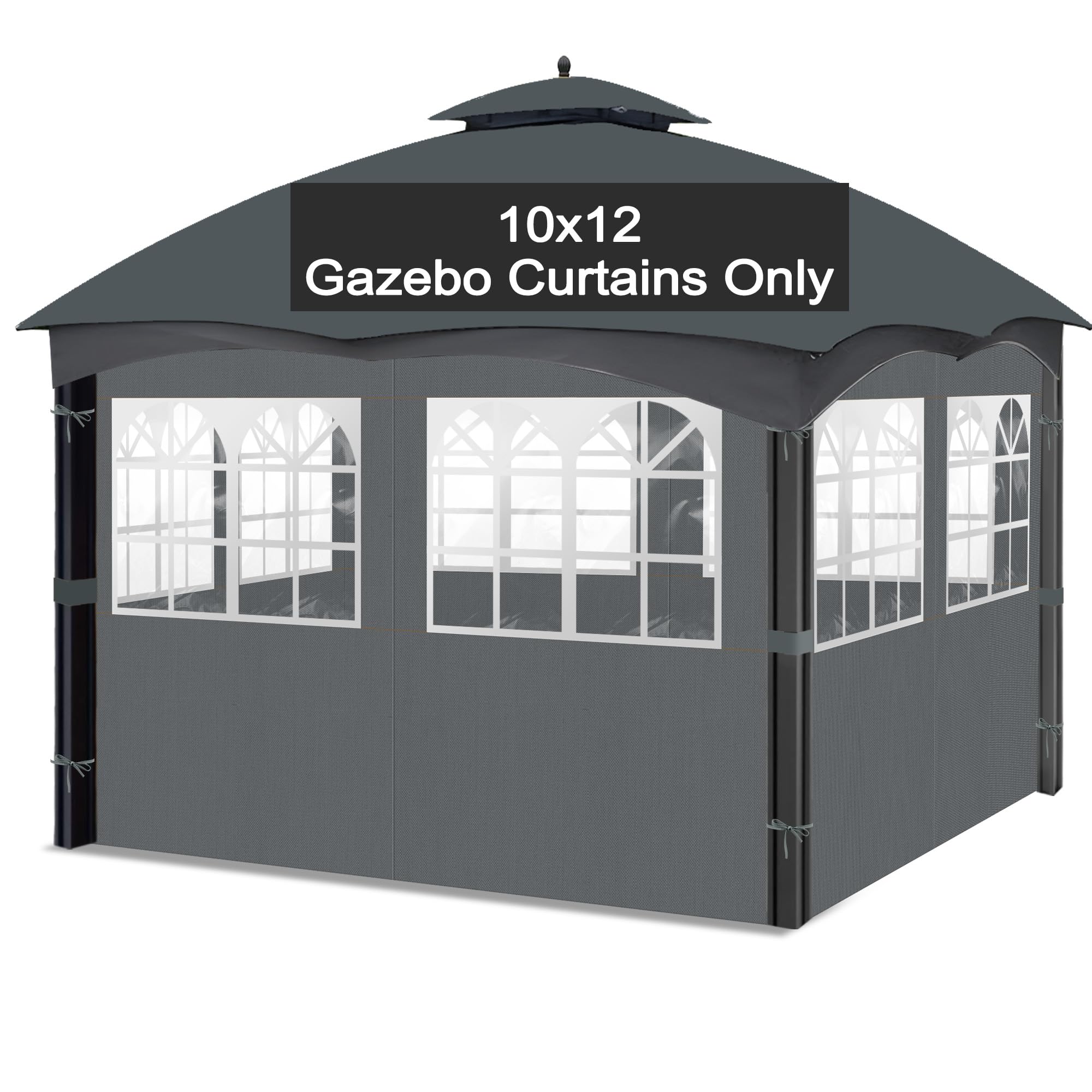 Photo 1 of Bstge 10'x12' Gazebo Curtains Outdoor Waterproof with PVC Windows, 4-Panel Sidewalls Universal Replacement Privacy Curtain, Outdoor Gazebo Curtains for Patio, Backyard