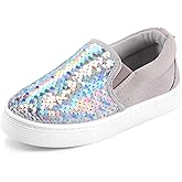 K KomForme Toddler Slip on Sneakers Girls Sparkle Sequins Canvas Walking Shoes