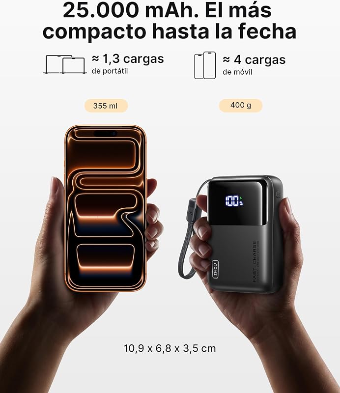 Power Bank, 100W 25000mAh Fast Charge Bateria Externa, PD3.0 QC3.0 Bateria Portátil, com Entrada USB C & Cabo Powerbank de Saída Compatível com iPhone 16 15 14 13 12 Pro Max Plus Samsung Xiaomi etc
