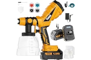YIREAL Cordless Paint Sprayer Gun With Battery 2*4000mAh 2*1200 ml Cans,Electric Spray Paint Gun With Reusable Metal Filter 4 Nozzles,Hvlp Spray Gun For House Painting Furniture Cabinets Fence Wall