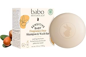 Babo Botanicals Sensitive Baby Fragrance-Free 2-in-1 Shampoo & Wash Bar - Shea Butter, Calendula & Aloe Vera - EWG Verified - Cruelty-Free - Vegan - Pediatrician Tested - For Babies & Kids