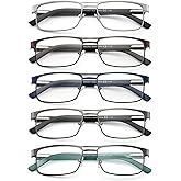 FEIVSN Metal Reading Glasses For Men, Blue Light Blocking Computer Readers Full Rim Rectangle Eyeglasses Spring Hinge, 5 Pack: Black/Brown/Blue/Green/Silver, +1.50