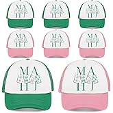 Shyyween 6 Pcs Mahjong Gifts Mah Jong Trucker Hats Adjustable Baseball Cap Gift for Women Men Mahjong Lovers Friends Birthday Green and Pink