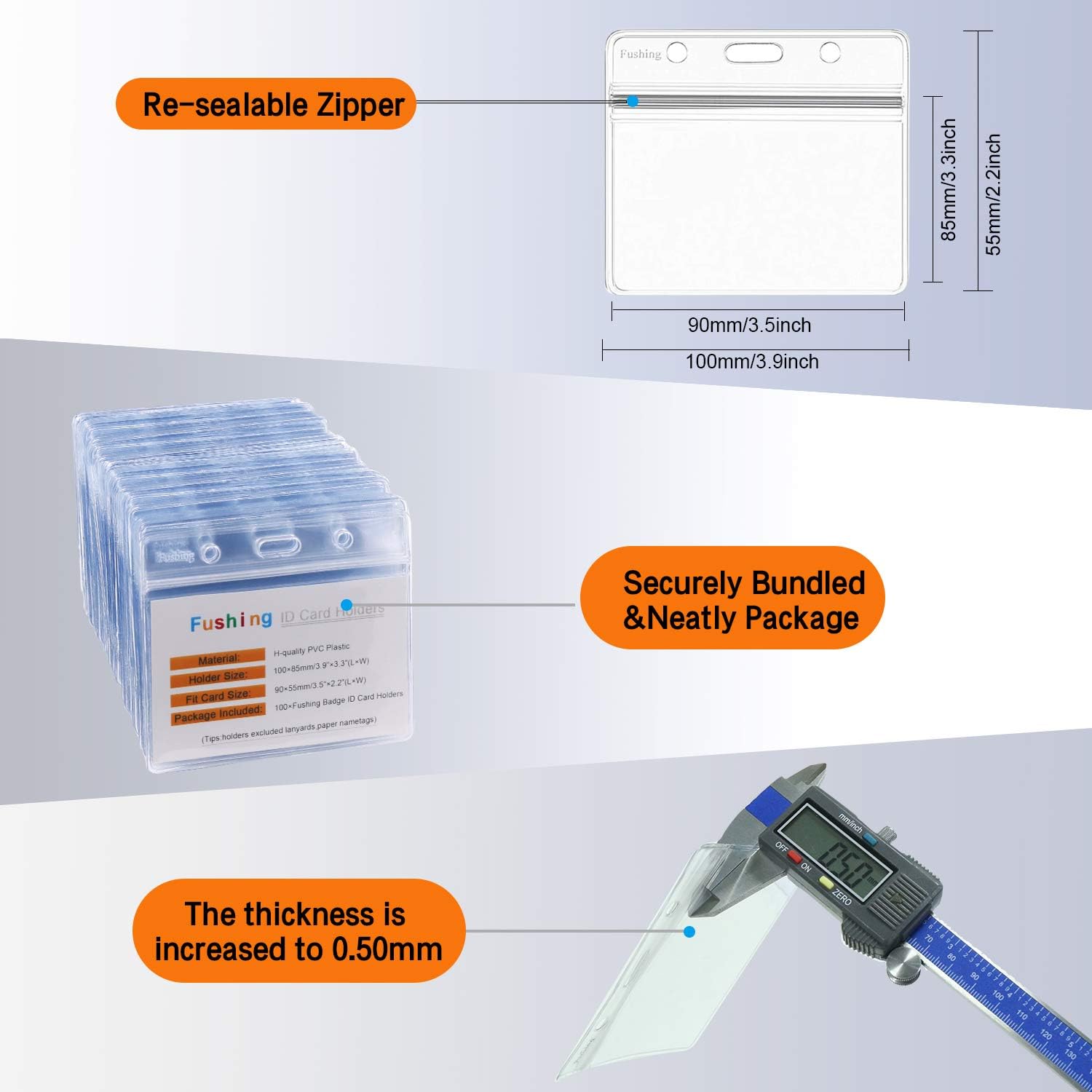 100 Pcs Clear Plastic Horizontal Name Tag Badge ID Card Holders : Office Products