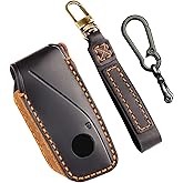 OLLEN Genuine Leather Key Fob Cover, Fit for BMW 2023~up New 5/7 Series 740i 760i X1 X2 X3 X5 X6 X7 XM IX IX3 I5 I7 etc, with Leather Keychain and Zinc Alloy Key Buckle, Black