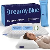 DreamyBlue Signature Adjustable Shredded Memory Foam Pillow Queen | CertiPUR-US Certified | Bamboo Rayon Cover | Side Back Stomach Sleepers | Washable | Neutral Spinal Alignment