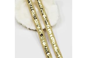 VOOMOLOVE Length10 Yards，Wide 12mm/0.47 inch Golden Sequin Ribbon Trim,for Sewing DIY Crafts Costume Home Decorative (Golden-12mm)