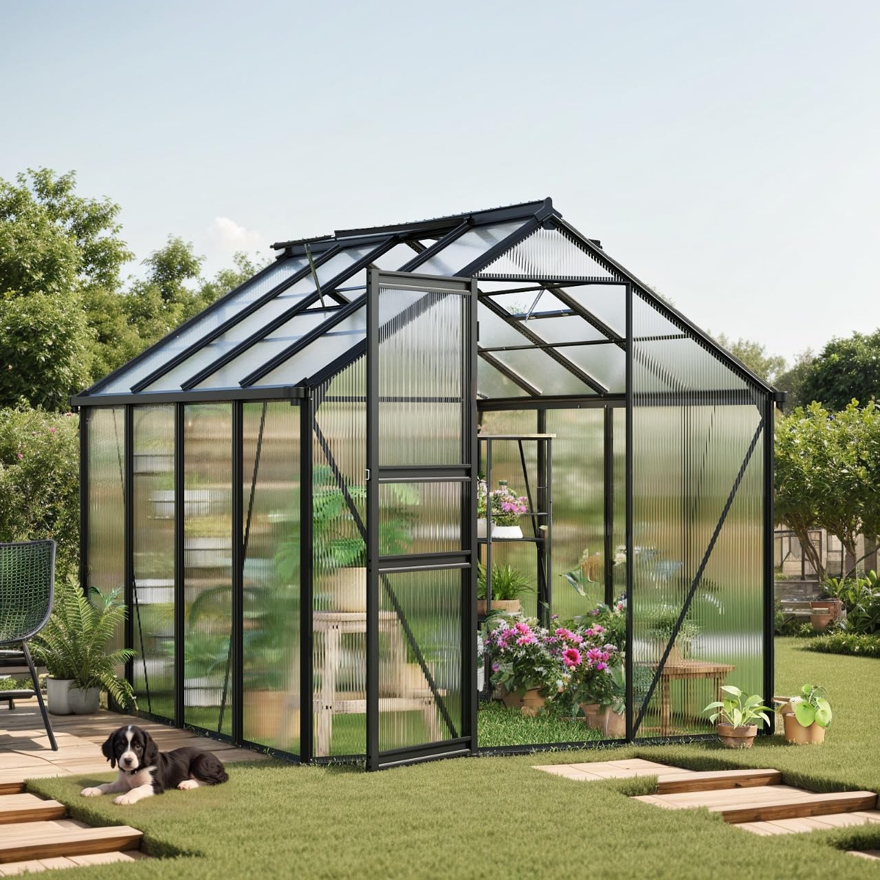 Photo 1 of **SELLING FOR PARS S PARTIAL SET ONE BOX OF TWO**Greenhouse, 6×8FT Greenhouses for Outside, Polycarbonate Greenhouse with Aluminum Frame, Lockable Door and Ajustable Roof Vent for Backyard, Green Houses for Outside Garden Backyard, Patio