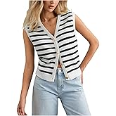 SweatyRocks Women's Button Down Sweater Vest V Neck Sleeveless Striped Cardigan Old Money Sweater Tops