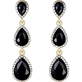 EleQueen Women's Gold-tone Austrian Crystal Teardrop Pear Shape 2.5 Inch Long Earrings