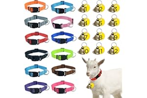 ETCYAOXIN 12-Pack Goat Collars with Bells and Numbered Tags,Adjustable Nylon Grazing Collars with Copper Bells,Find Your Farm Animals Fast! Suitable for Small Farm Animals Including Goats,Sheep,Cows