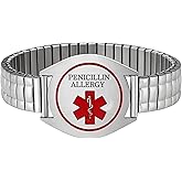 Uloveido Engraved Stretch Medical ID Bracelet for Women – Custom No Clasp Slip-On Stainless Steel Medical Alert Identity Bracelet with ICE Info Y6039