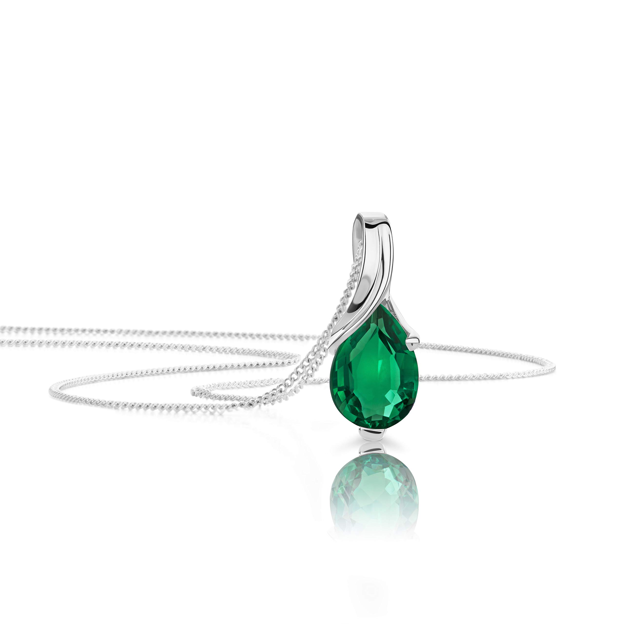 OROVI Pear-Shaped White Gold Necklace for Women with an Emerald in 9 Carat Gold, Hypoallergenic Necklace - Handmade pendants with jewellery box - Made in Italy