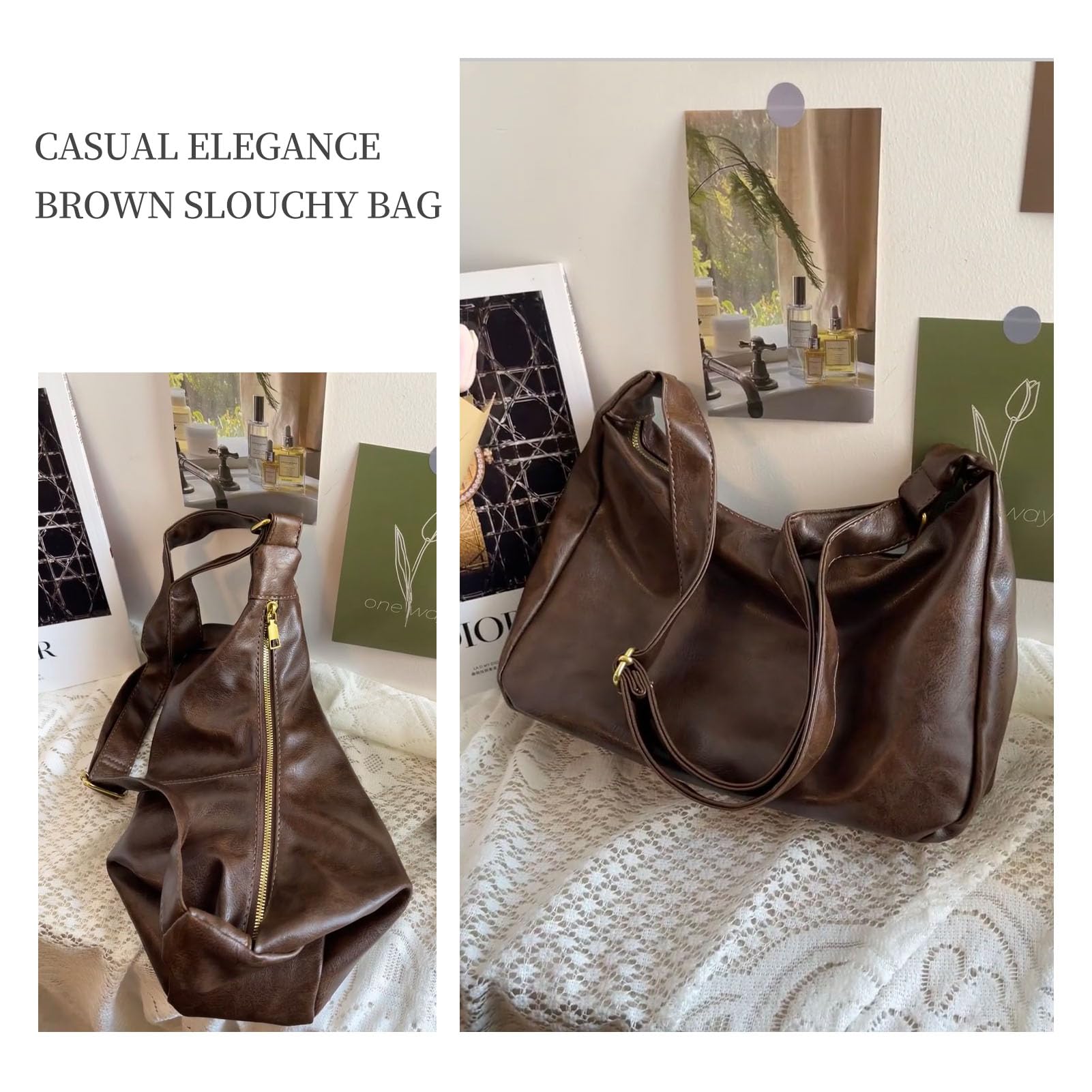 celestina Hobo Bags for Women, Ultra Soft Foldable Vegan Leather Shoulder Handbag, Stylish Slouchy Tote Purses