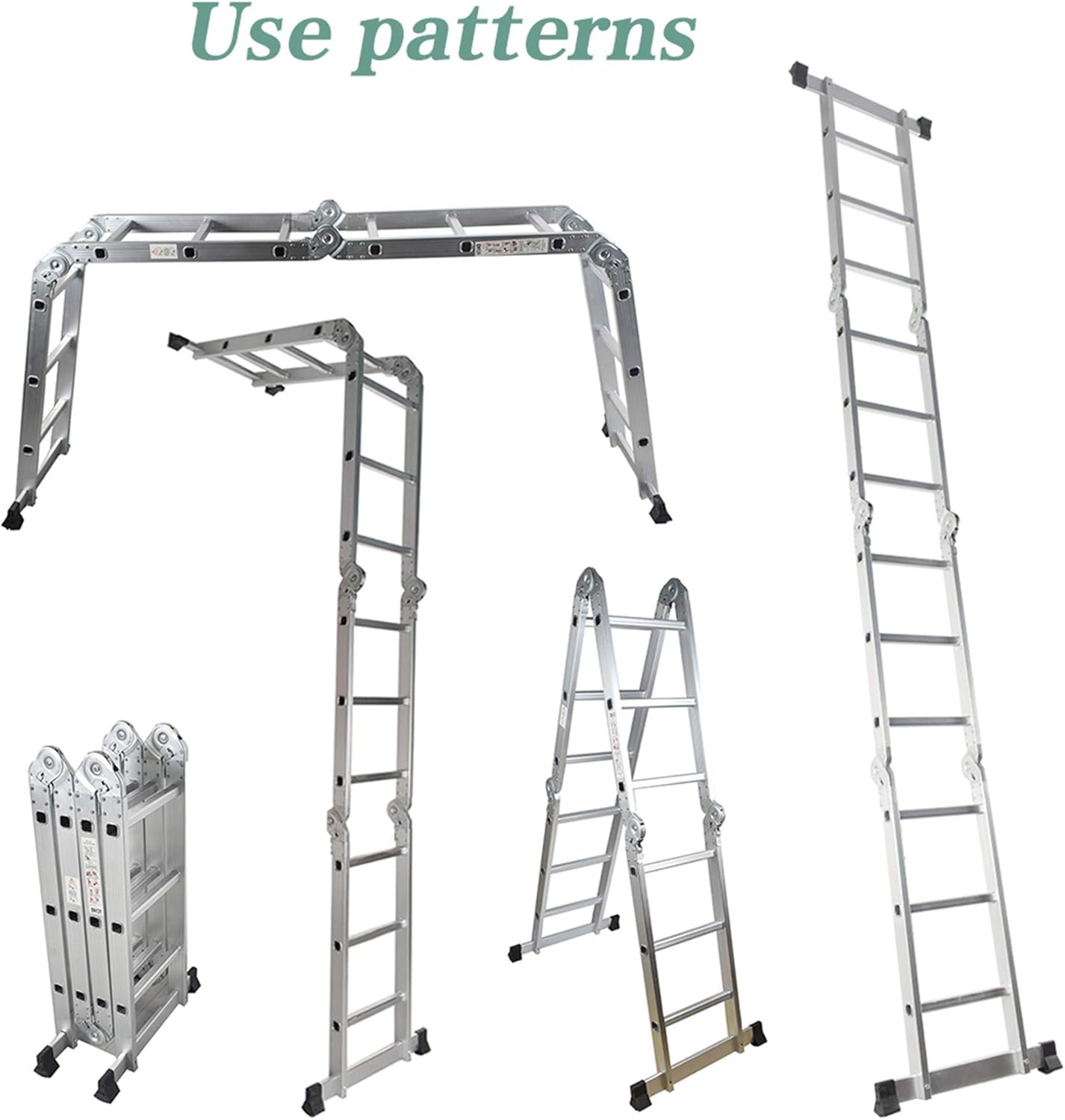 netuera Extension Ladder Folding Step Ladder Aluminum Multi - Use Heavy Duty Step Ladder Staircase Ladder Wall Ladder Scaffold Ladder 11.8FT/3.6M with Safety Locks, 330 LBS Capacity, Non-Slip Mats - - 