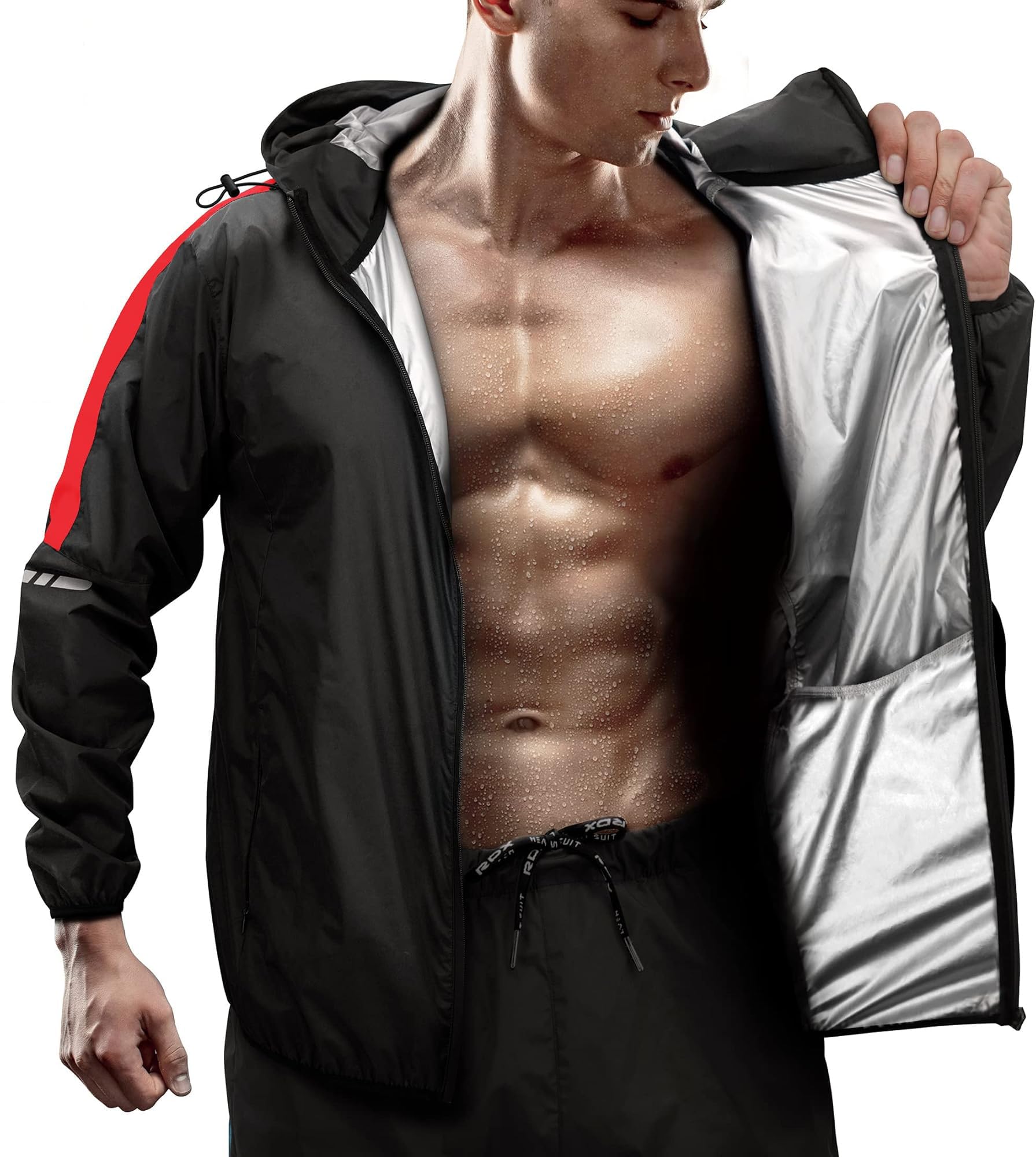 RDX Sauna Suit,REACH OEKO TEX 100 CERTIFIED, Full Body Sweat Heat Suit with Hood, Silver Back Long Sleeves, Men Women Adults Kids, Boxing MMA Slimming Gym Fitness Running Jacket, Home Gym Workouts