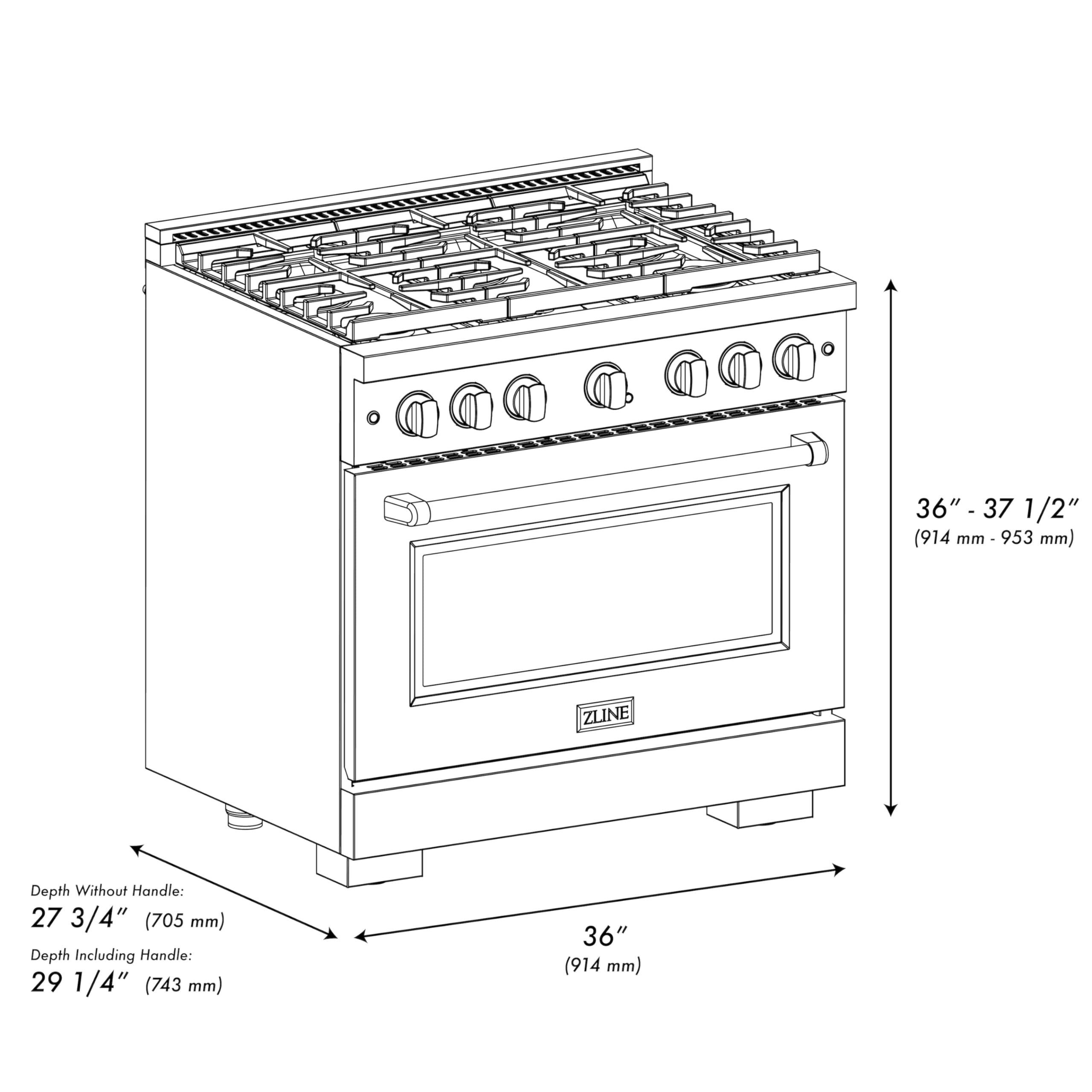 ZLINE Autograph Edition 36 in. 5.2 cu. ft. Paramount Gas Range with 6 Burner Cooktop and Convection Gas Oven in Stainless Steel and Champagne Bronze Accents (SGRZ-36-CB)