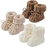 Czinynr Baby Booties Newborn Soft Knit Sock Shoes for 0-6 Months Infant Girl Boy First Walking 3 Packs