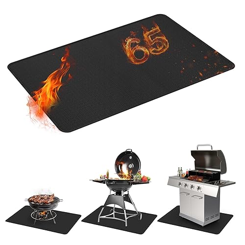 Stasover 65 x 48 Inch Under Grill Mat for Outdoor Grill, Fireproof & Heat Resistant Fiberglass Deck Protector, Waterproof & Oil-Proof BBQ Floor Pad for Deck, Patio, Grass – Easy Clean, Reusable