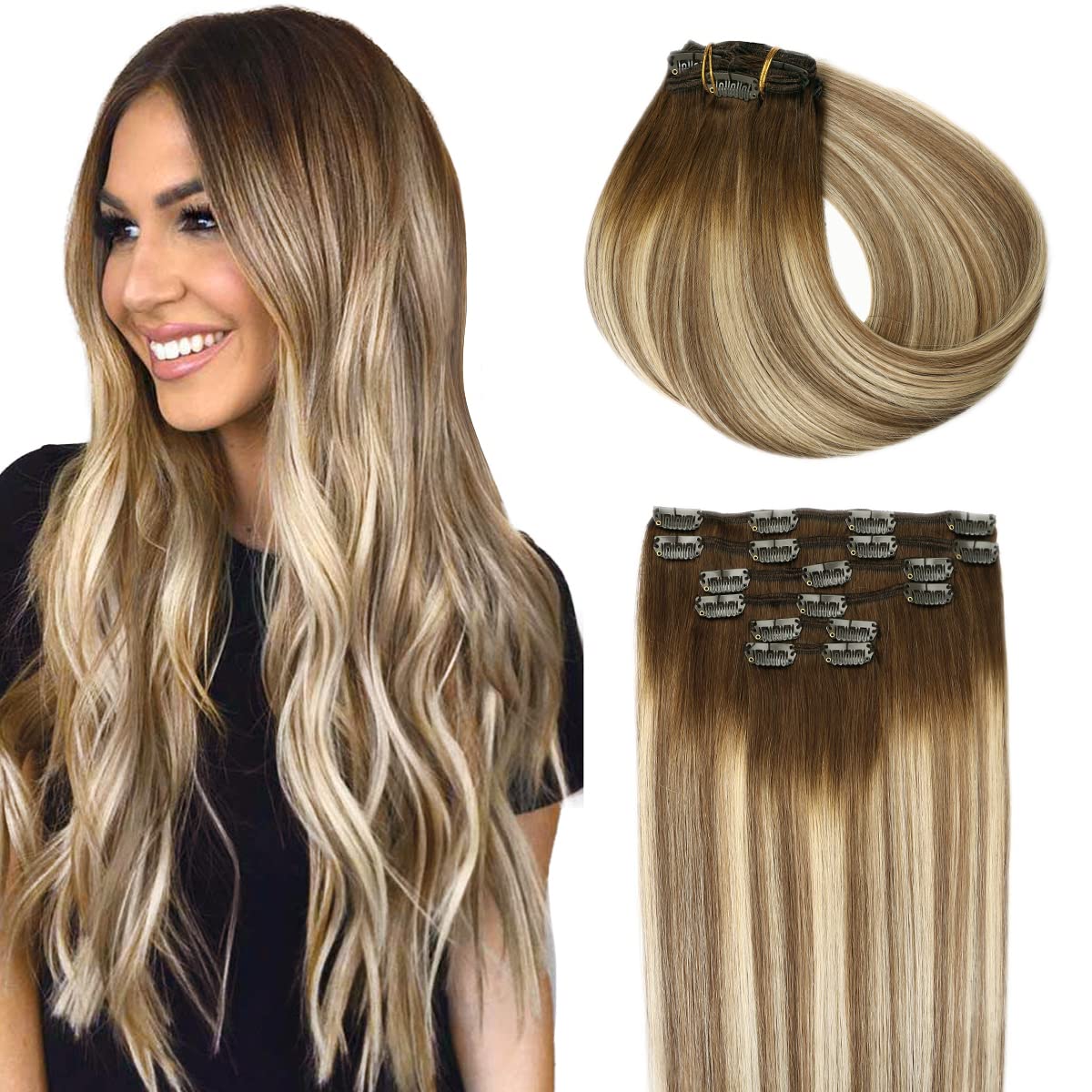 SURNEL Clip in Extensions Real Human Hair Balayage