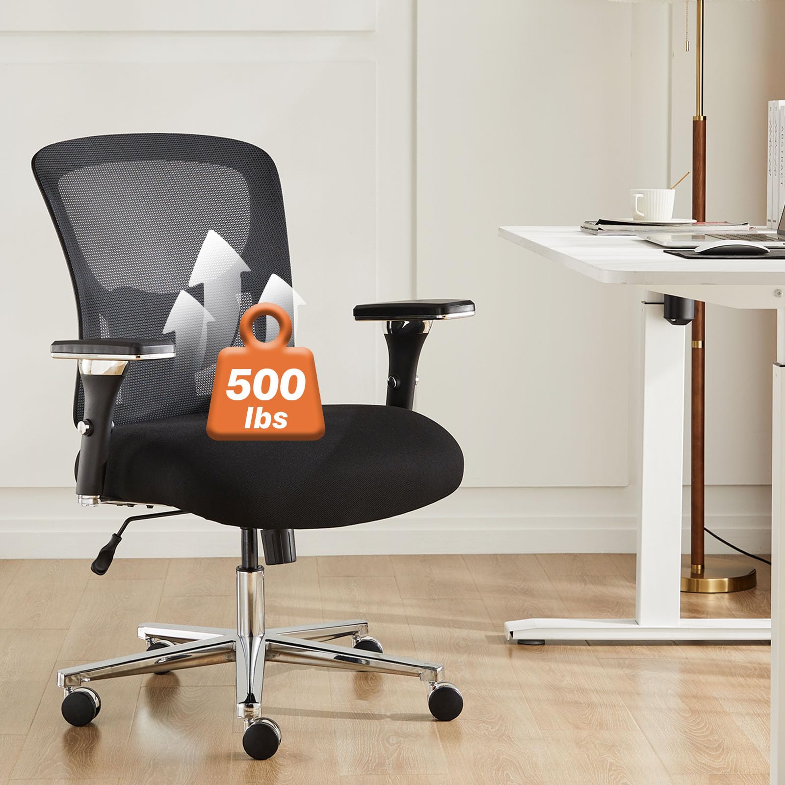 Sweetcrispy Ergonomic 500lbs Wide Heavy Duty Big and Tall Home Office Chair with Adjustable Lumbar Support and Wheels, 3D Armrest, for Adults - Image 8