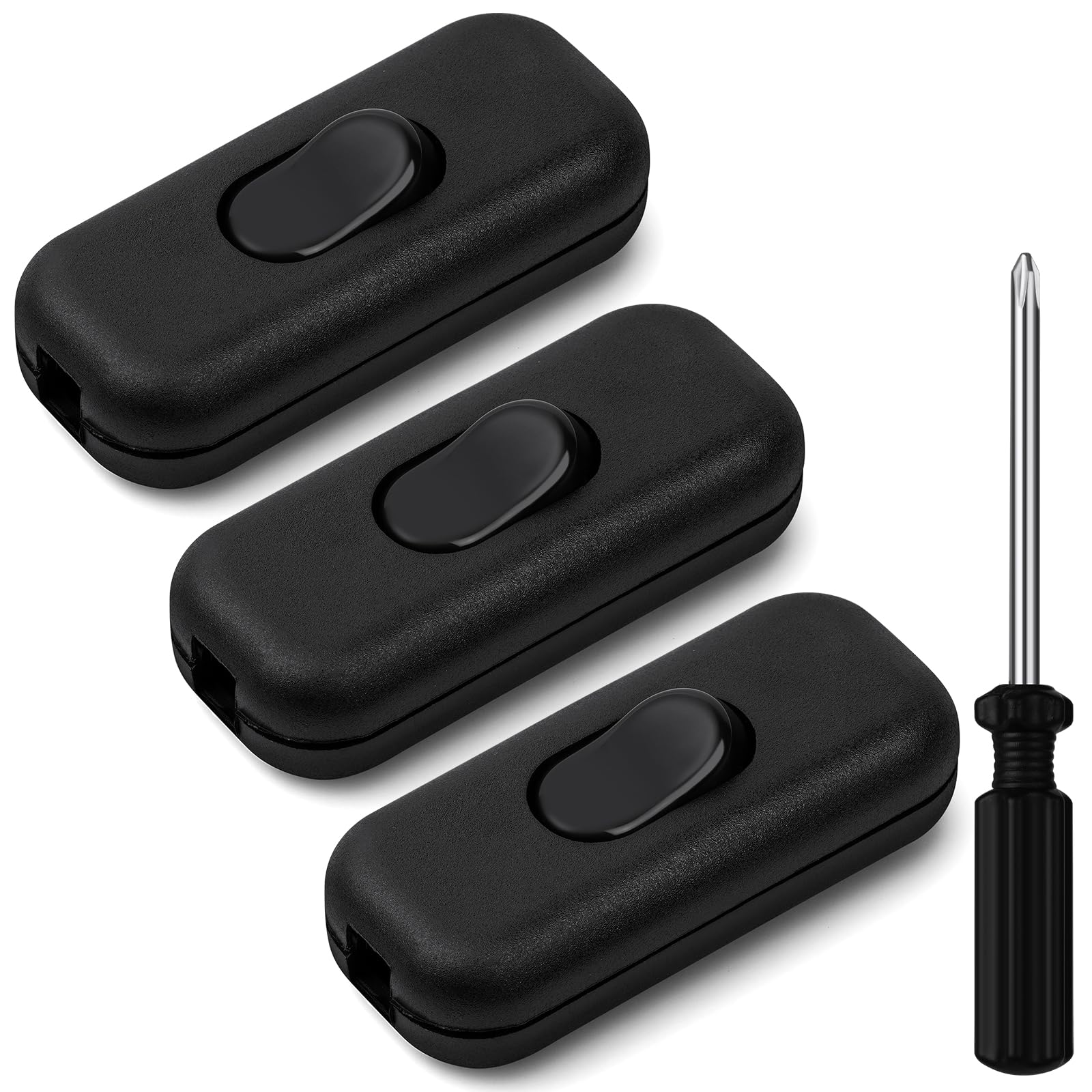 AXFEE 6A DP Inline Cord Switch, 3Packs Torpedo, 2 or 3 Core Double Pole Switching for Round or Flat Wire, 250V for Desk Lamp/Light/Bulb/Small Appliance, Black