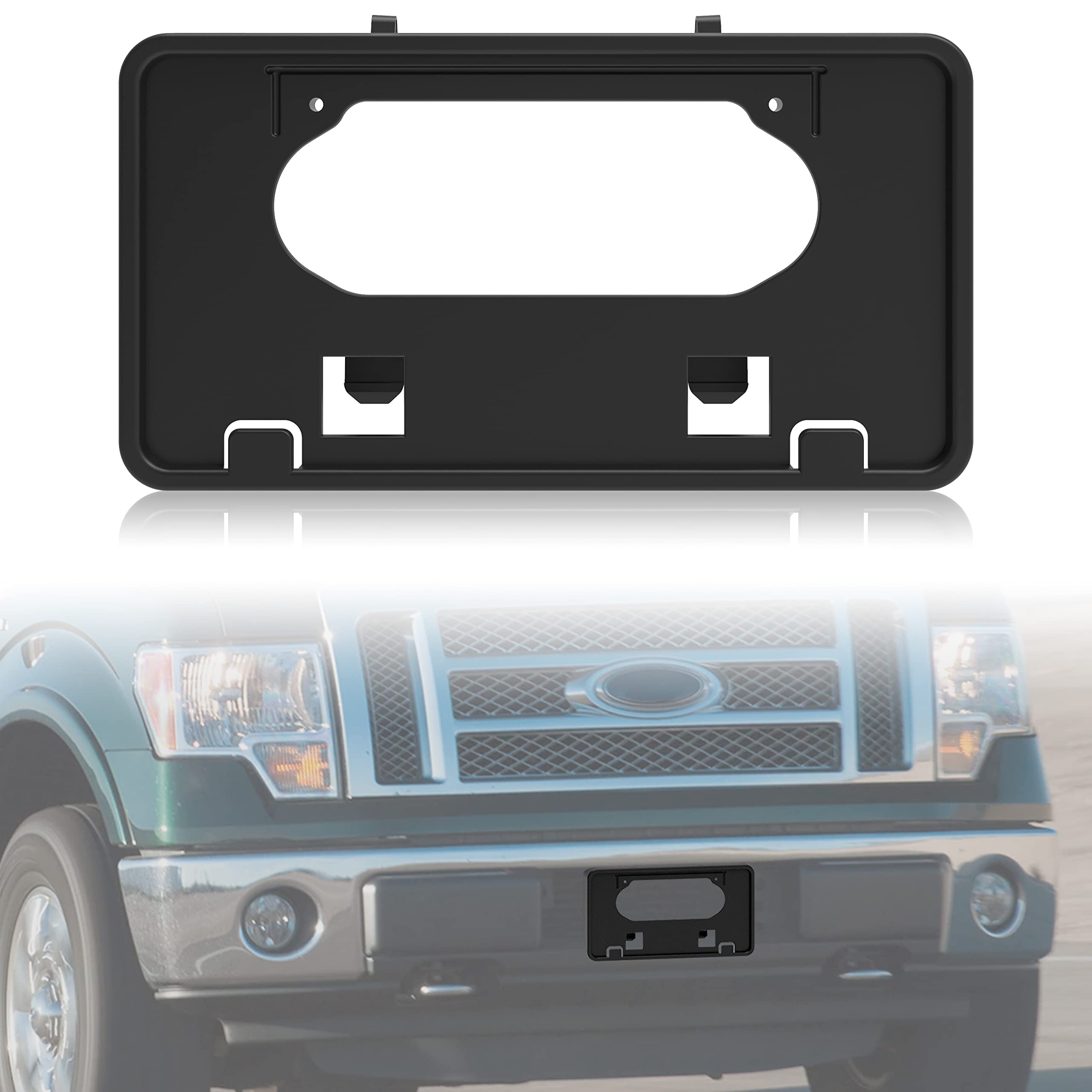 Photo 1 of KEWISAUTO Front Bumper License Plate Holde Frame for F150 09-14, Black Front Bumper License Plate Bracket Holder Cover for Ford F-150 2009-2014 Accessories (1PCS)