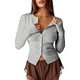 BAIGRAM Women Open Front Button Cropped Cardigan Fall Lightweight Soft Knit Sweaters Long Sleeve Fitted Casual Tops