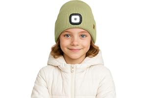 ATNKE Kids LED Lighted Lined Fleece Beanie Hat, USB Rechargeable 4 LED Run Headlamp Bright Cap Gifts for Boys and Girls