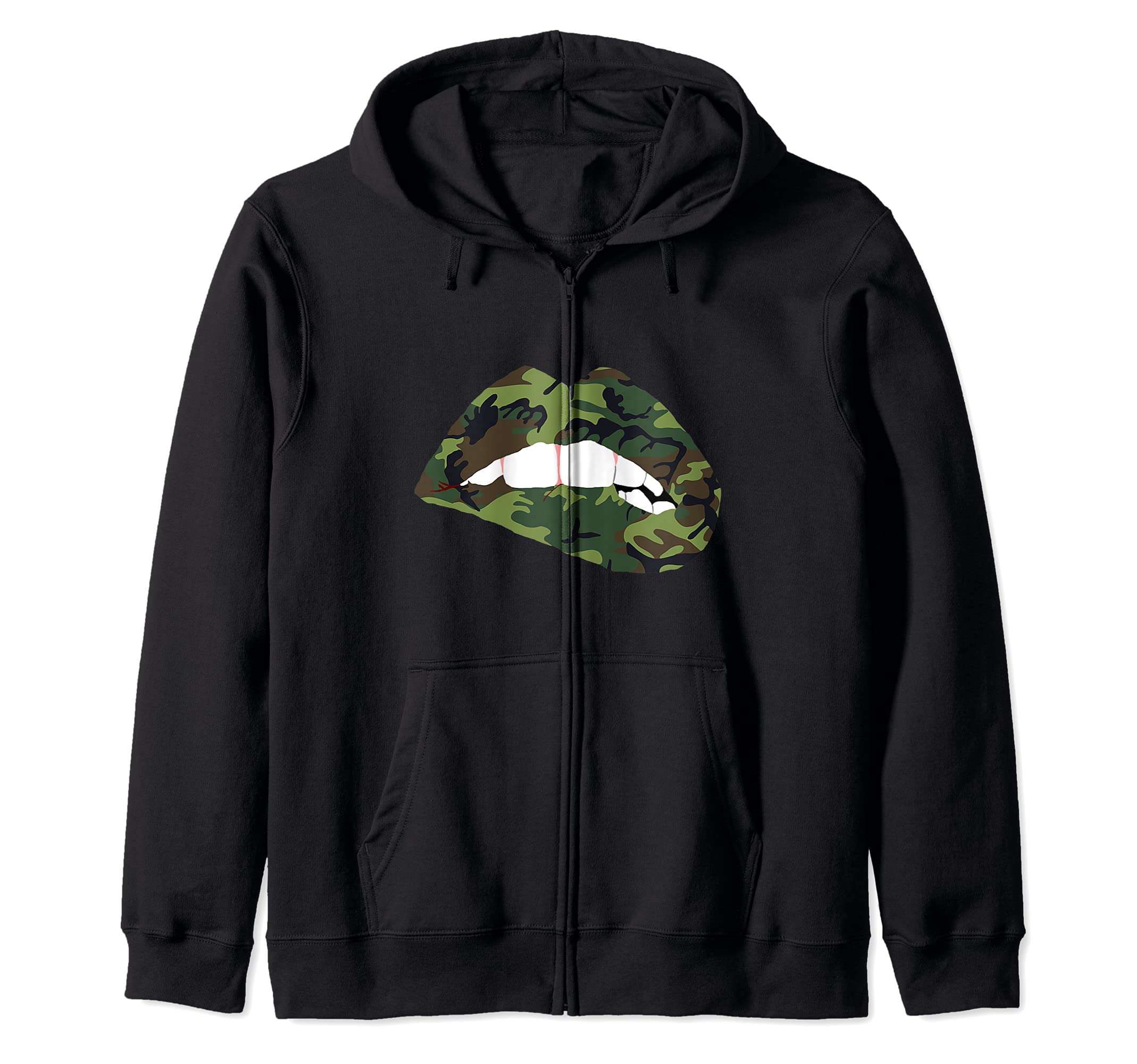 Camouflage Lips Mouth Military Kiss Me Biting Camo Kissing Zip Hoodie