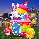 KOOY 7FT Height Easter Inflatables Outdoor Decorations Inflatable Easter Bunny with Colorful Eggs Decor Blow Up Yard Decorations Built-in LED Lights Home Party Decoration