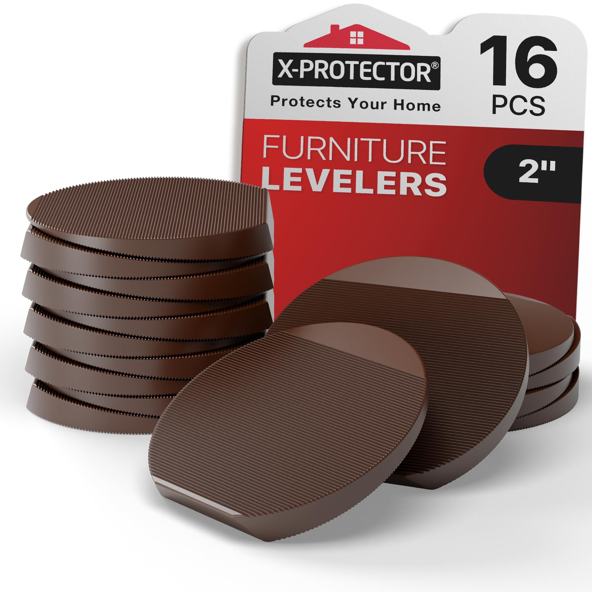 Photo 1 of X-Protector Furniture Levelers - 16 PCS 2" - Brown Rubber Shims for Leveling - Multi-Purpose Leveling Feet to Prevent Furniture from Wobbling - Good for All Kinds of Furnishings!