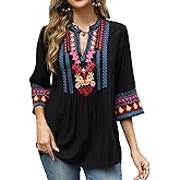Grosy Traditional Floral Embroidered Tops for Women Mexican Peasant Blouses Bohemian Clothes Boho Tunic Gypsy Shirt
