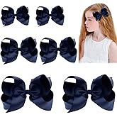 Hair Bows for Girls Alligator Clips Navy Blue Grosgrain Ribbon Solid Color Hair Accessories for Little Teen Toddler Girls Kids (6inch ×2, 4inch ×2, 3inch ×2)