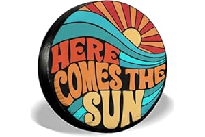 GENANY Hippie Here Comes The Sun Size 18 Premium PVC Leather Spare Tire Cover, Universal Fit for RV Jeep Camper Trailer, Dustproof, Waterproof Jeep Tire Cover with No Camera Hole