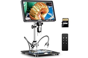 Leipan DM12 Digital Soldering Microscope 2000X, 10.1" Coin Microscope with 32GB TF Card, HDMI Microscope with 12 Lights, Adults IPS Video Microscope