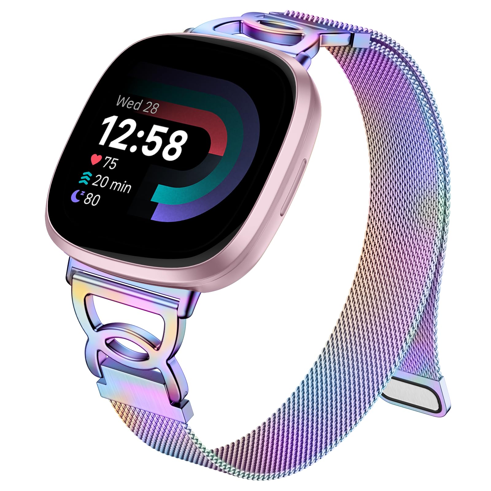 Ouwegaga Slim Magnetic Band Compatible with Fitbit Sense 2 Bands/Versa 4/Versa 3/Sense Bands Women Men, Soft Stainless Steel Milanese Mesh Loop Metal Strap Compatible with Fitbit Smartwatch, Colorful