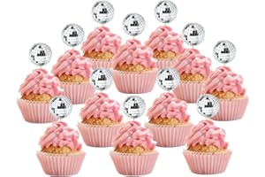 JOERSH 24pcs Disco Ball Cupcake Toppers - 70s Disco Party Favor