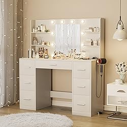 Furmax Vanity Desk with Mirror, LED Lights and