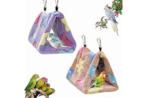 Magnoloran 2 Pack Bird Nest Plush Snuggle Bird Hammock Hanging Bird Cave Parrot Sleeping Bed Shed Hut Hanging Tent for Budgies Finch Parakeet Cockatiel Cockatoo Lovebird-Star Pattern (Brown&Purple)