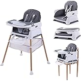 Hrusitoo 3 in 1 Baby High Chair, Booster Seat, Convertible Baby High Chairs for Babies and Toddlers, Adjustable Compact Infan