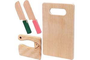 VAIPI 4 Pcs Wooden Kids Knives Cooking Utensils for Kitchen Cooking Children's Safe Knives Kids Cute Kitchen Tools with Rectangle Cutting Board for Cooking Kitchen Veggies Lettuce Fruits Salad Cake