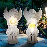 ZZBIQS Angel Garden Statues Decor with Solar Light for Outside, 2Pcs Outdoor Cherub Figurines with Wing & Glass Ball, Patio, Balcony, Lawn Ornaments Housewarming Sculpture Gifts for Mom Grandma Women