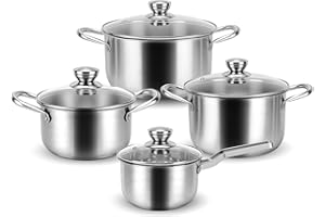 MEKOTRIN 8PCS Nonstick Cookware Set, Thickened Kitchen Soup Pots and Pans Set with Glass Lids & Double Handle, Induction Cook
