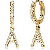 MYEARS Women Huggie Hoop Earrings Gold Initial A-Z Dangle Drop Cubic Zirconia 14K Gold Filled Small Simple Hypoallergenic Personalized Jewelry - 26 Letters