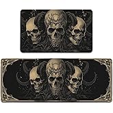 YWZDS Gothic Skull Kitchen Rugs Set of 2 - Washable Non-Slip Faux Linen Floor Mats(17.7''x29.5''+17.7''x47'') - Kitchen Mats for Home Office Bedroom Bathroom Laundry (Black)