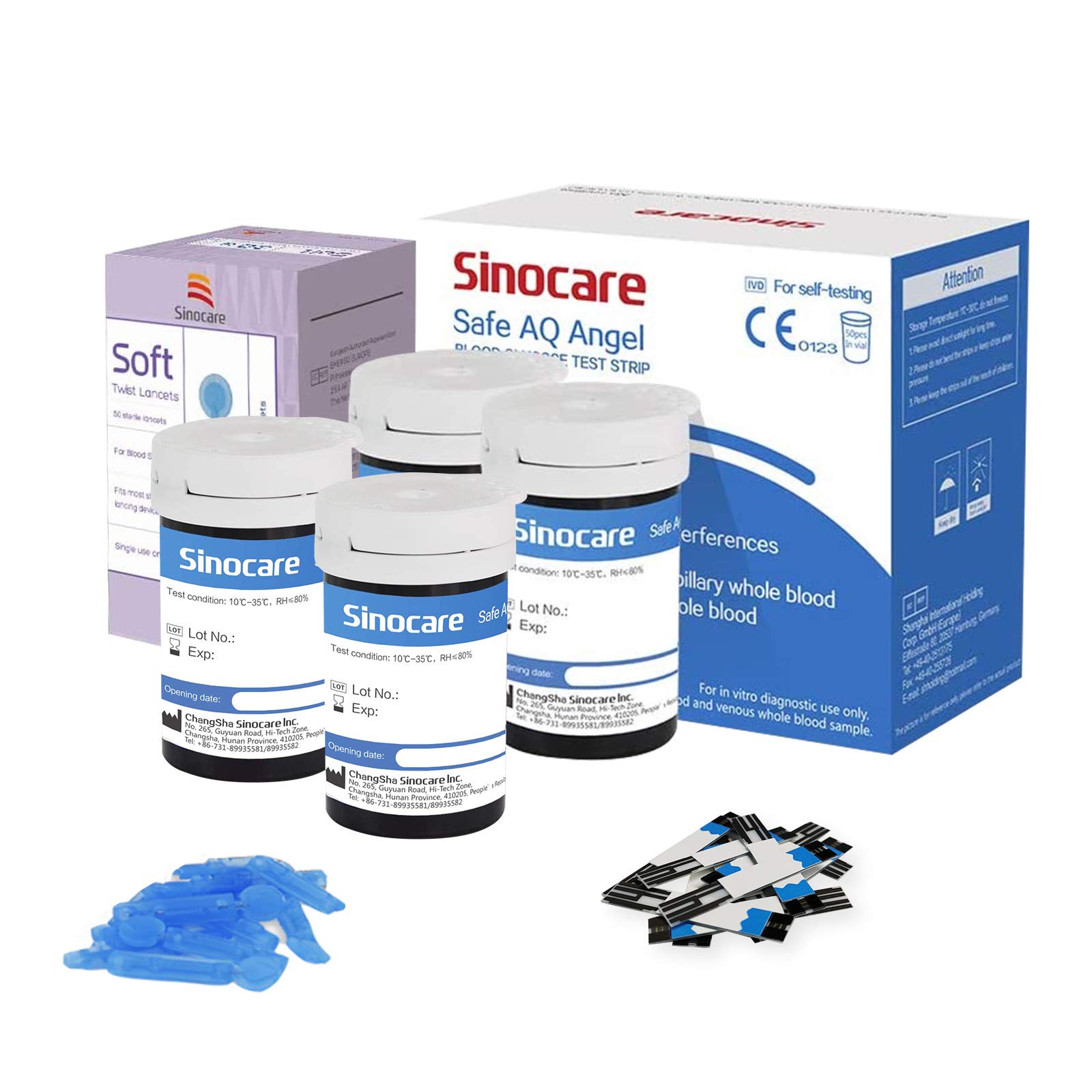 sinocare Diabete Blood Glucose Test Strips x 100 & Diabetes Lancets x 100, Safe AQ Angel Test Strips, Blood Sugar Test Strips for Safe AQ Angel Only