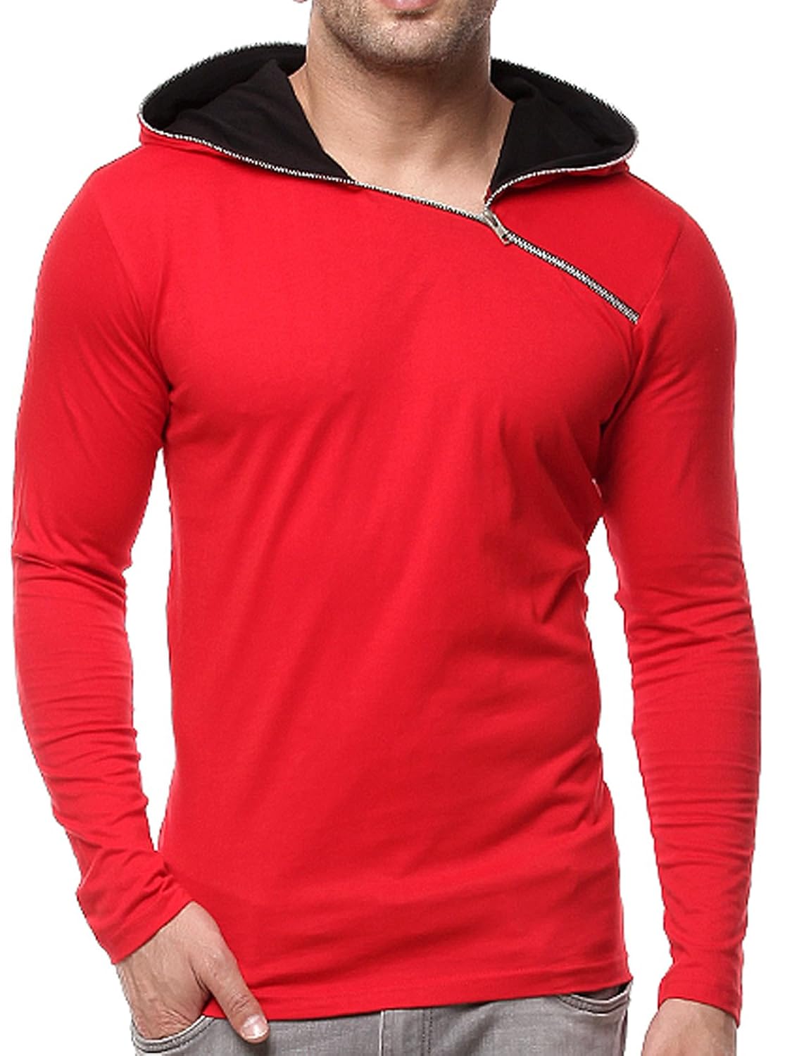 gritstones red/black full sleeve hooded t shirt gsfshdzip1291rdblk