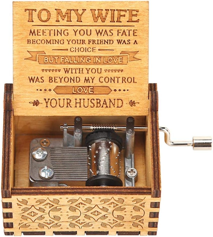 Rarembellish Wooden Beauty Music Box, Hand Crank Classic Antique Carved Wood Musical Boxes Birthday for Kids Children